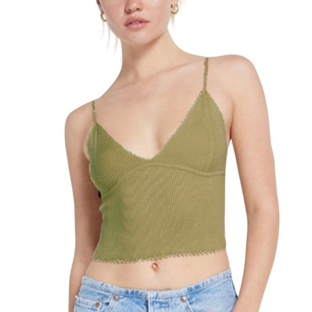 Pacsun LA Hearts Hanna Tank Top Ribbed V-Neck Cropped Olive Green NWT Medium